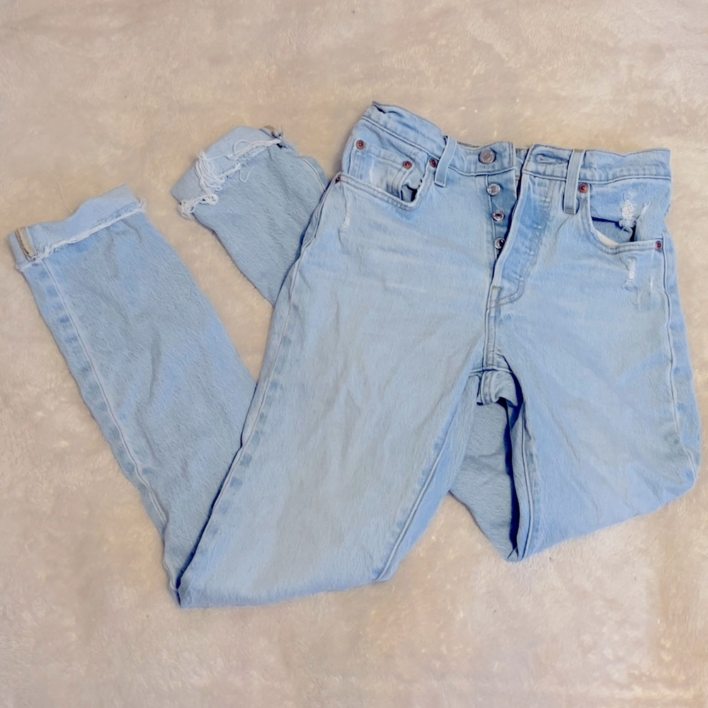 Levis 501S Jeans 25x32 Button Fly Skinny Fit Denim Distressed Light Wash